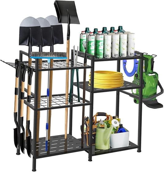 Garden Tool Organizer, 33.8×11.8×32inch Heavy-Duty Steel Garden Tool Rack Storage, Yard Tool Tower Rack for Garage Organizers and Storage, Holds Long-Handled Tools/Rakes/Brooms, Outdoor