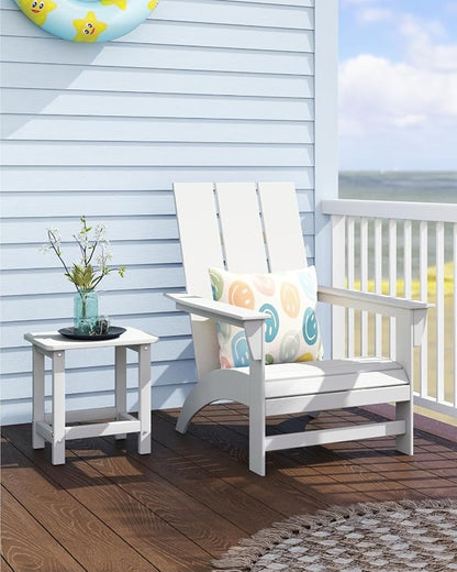 Set of 2 HDPE Outdoor Side Table, Weatherproof Small Outdoor Table for Adirondack, 16.6-Inch Patio Square End Tables for Garden, Backyard, Porch, Deck, Balcony, Poolside (White)