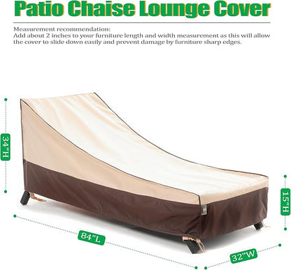 F&J Outdoors Heavy Duty Waterproof UV Resistant Patio Chaise Lounge Chair Cover, 2Pack, 84"Lx32"Wx34"H, Beige+Coffee