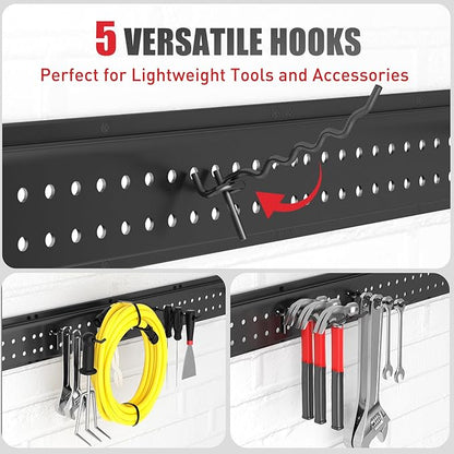 Garage Tool Organizer Wall Mount 99 inches with 18 Adjustable Heavy-Duty Hooks, Garage Organization, Garden Tool Storage Rack, Yard, and Shed, Holds Up to 750 lbs