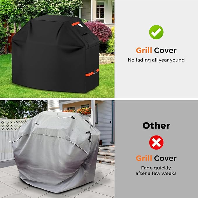 Grill Cover for Outdoor Grill 600D Heavy Duty 64Inch Waterproof,UV & Fade Resistant,BBQ Cover with Adjustable Straps,BBQ Grill Cover for Weber,Blackstone,Charbroil etc,Black