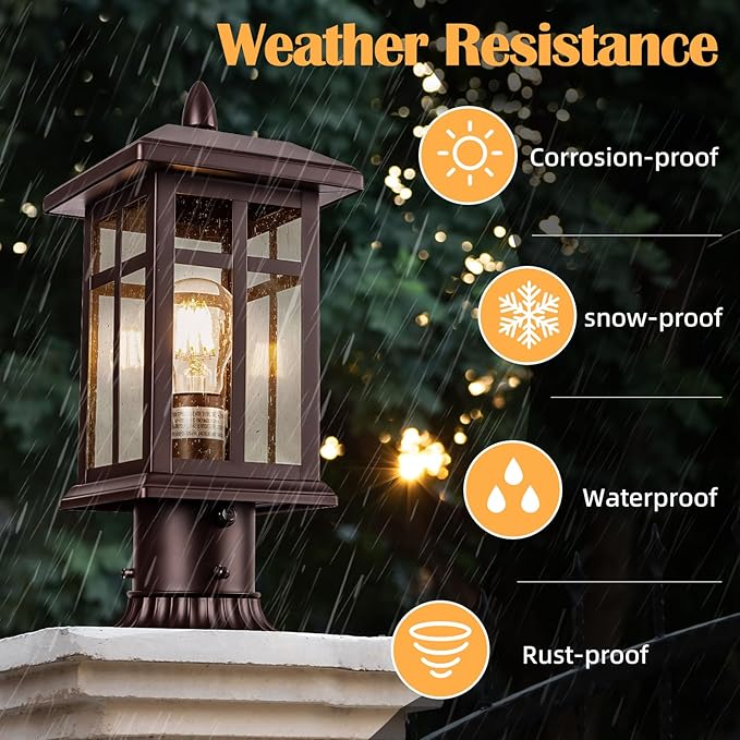 Bronze Post Lights Dusk to Dawn 2 Packs, Outdoor Post Mount Outdoor Light Fixtures, Bronze Patio Pole for Lights Waterproof, Exterior Lamp Post Light Fixture for Path Garden Yard Patio