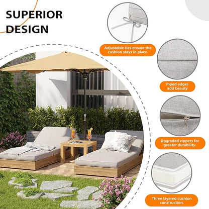 Sundale Outdoor Olefin Chaise Lounge Cushion Set of 2, Water-Resistant Patio Lounge Chair Cushion, Thick Lounger Pad with 4 Straps Light Gray, 72 x 21 x 4 Inches
