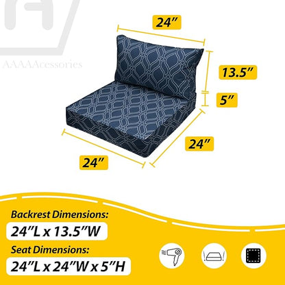 AAAAAcessories Outdoor Seat Cushions for Chairs, Fade-Resistant, Waterproof Patio Furniture Replacement Cushions, 24" x 24" x 5" + 24" x 13.5", Slate Blue Vine Trellis