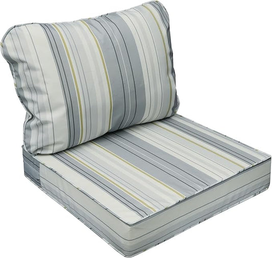 AAAAAcessories Outdoor Seat Cushions for Chairs, Fade-Resistant, Waterproof Patio Furniture Replacement Cushions, 21" x 19" x 3" + 21" x 19", Ash Blue Harbor Stripe