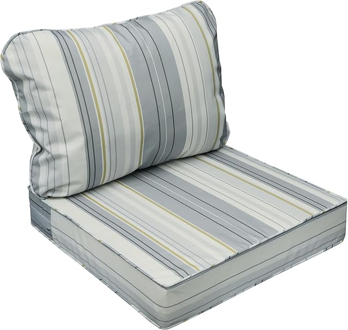 AAAAAcessories Outdoor Seat Cushions for Chairs, Fade-Resistant, Waterproof Patio Furniture Replacement Cushions, 25.5" x 25.5" x 5" + 25.5" x 19", Ash Blue Harbor Stripe