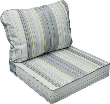 AAAAAcessories Outdoor Seat Cushions for Chairs, Fade-Resistant, Waterproof Patio Furniture Replacement Cushions, 23.5" x 25.5" x 5" + 23.5" x 19", Ash Blue Harbor Stripe