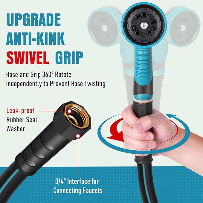 Heavy Duty Garden Hose 100ft, NON-EXPANDABLE Flexible Water Hose, Kink Resistant Lightweight Hybrid Hose, Leakproof Hose Male to Female Fittings