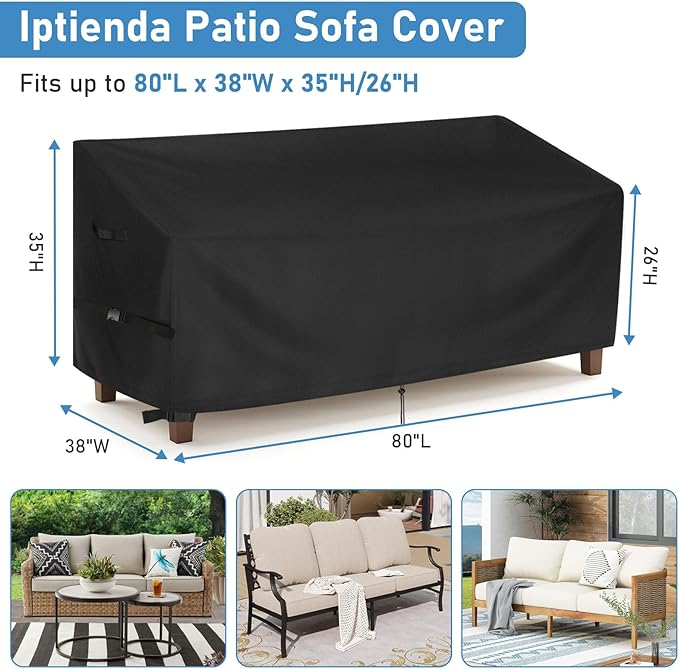 Patio Sofa Cover for Outdoor Furniture, 80inch Outdoor Couch Cover Waterproof and Heavy Duty for Large 3-Seater Loveseat,Couch,Glider and Bench-80"L x 38"W x 35"H