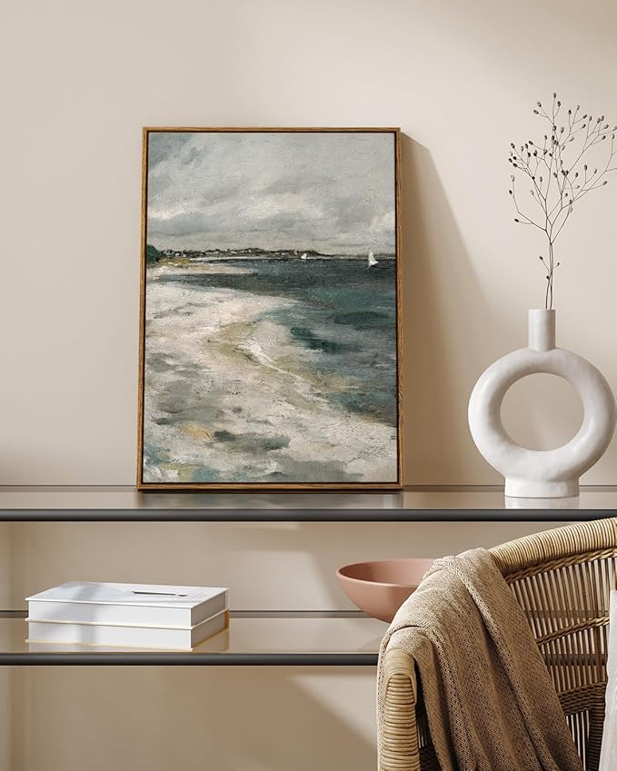 InSimSea Framed Canvas Prints Art Vintage Decor, Storm Clouds Vintage Coastal Wall Decor, Large Prints, Traditional Scenic Pictures for Bathroom Bedroom Farmhouse Office Decoration, 20"x30"