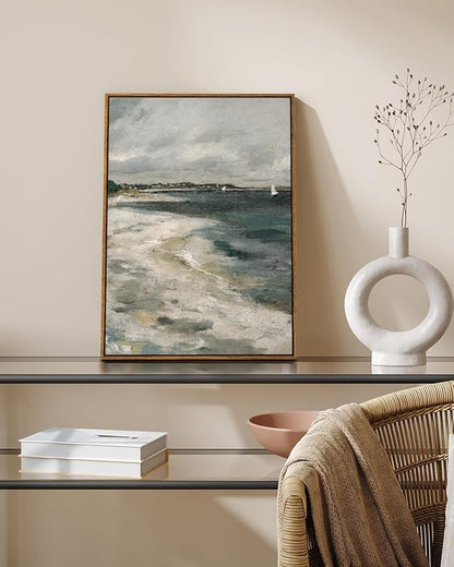 InSimSea Framed Canvas Prints Art Vintage Decor, Storm Clouds Vintage Coastal Wall Decor, Large Prints, Traditional Scenic Pictures for Bathroom Bedroom Farmhouse Office Decoration, 20"x30"