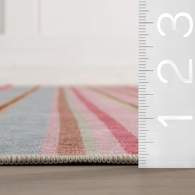 Dash & Albert Jamaica Stripe Multi Machine Washable Rug, Runner-2.5 X 8 Feet, Blue/White Stripe Pattern