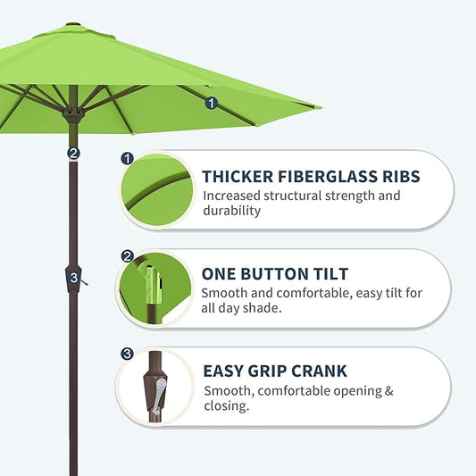 PatioKingdom 10FT Patio Umbrella with Push Button Tilt and Crank, Outdoor Market Umbrella with 8 Fiberglass Ribs, UV Protection Table Umbrella for Pool,Backyard,Garden,Deck(Apple Green, 10FT)