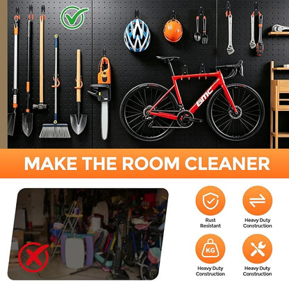 Garage Hooks 16 Pack Utility Steel Garage Storage Hooks with Anti-Slip Coating, Heavy Duty Mount Hooks for Hanging Bike, Ladder Garden Tool Organizer