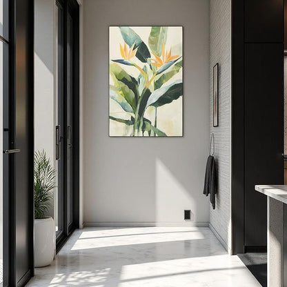 JolyWell Hand-paintd Botanical Canvas Wall Art Sage Green Leaf Tropical Plant Art Prints Boho Decor Bird of Paradise Flowers Leaf Wall Painting for Living Room Bedroom 24 x 36 IN