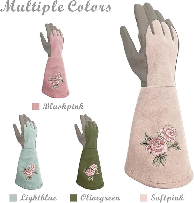 Long Gardening Gloves for Women, Durable Rose Pruning Gloves Thorn Resistant for Weeding Planting Digging (1 Pair)
