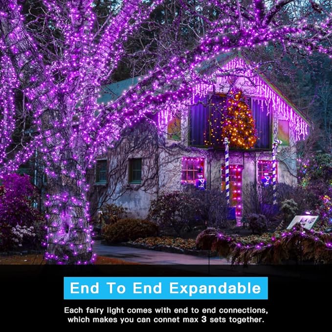 AmyHomie Purple Christmas Lights, 108Ft 300LED Halloween String Lights, 8 Modes Waterproof Fairy Lights for Outdoor & Indoor Home Patio Garden Party Wedding Decor