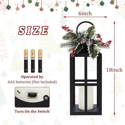 Taman Christmas Lantern,2 Pack Hanging Flickering Candle Lanterns Decorative Metal Vintage Light Battery Operated Umbrella Lights for Christmas Patio Garden, Table,Party Decor
