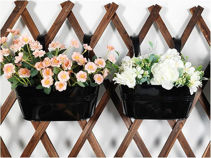 12" Balcony Railing Planters, Outdoor Hanging Planter for Fence, Stylish Metal Porch Deck Flower Pot for Herbs & Succulents (Black, Pack of 2)