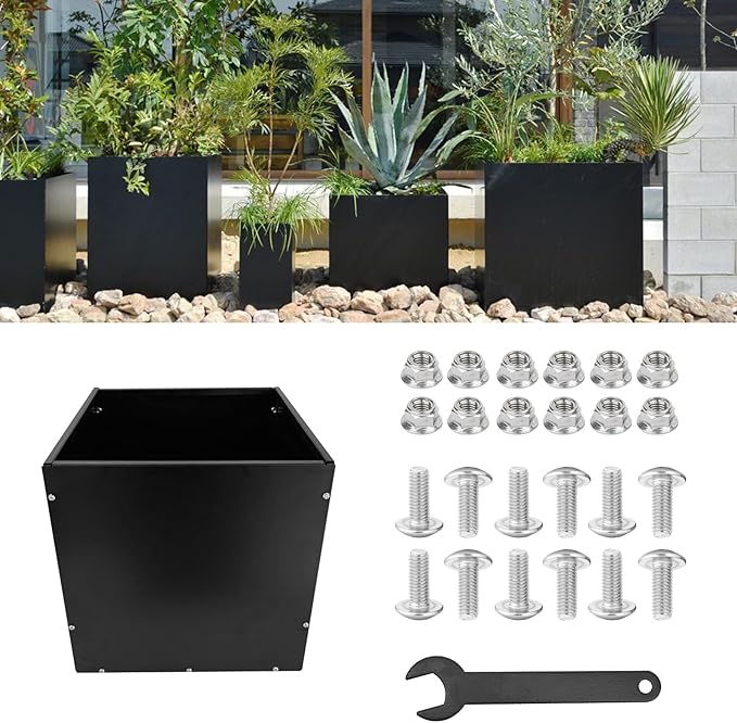 Heavy Duty Steel Planter Box (26"x26"x26"),Square Tall Planter Modern Detached for Indoor & Outdoor Planters Cube,Black Flower Plant Pot for Commercial Residential for Patio Deck & Backyard