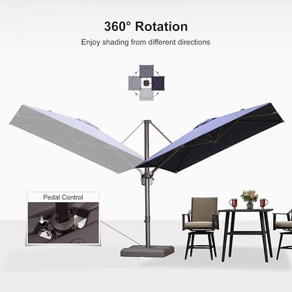 PURPLE LEAF 8 Feet Cantilever Patio Umbrella Square Umbrella with 360° Rotation and Aluminum Offset Hanging Outdoor Umbrella for Pool Garden Backyard Deck, Navy Blue