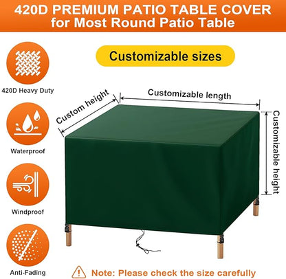 Patio Furniture Cover Rectangle 60"(L) x 28"(W) x 28"(H), Custom Heavy Duty 420D Waterproof Outdoor Cover with Drawstring & Buckles for Table Chair Garden, Green