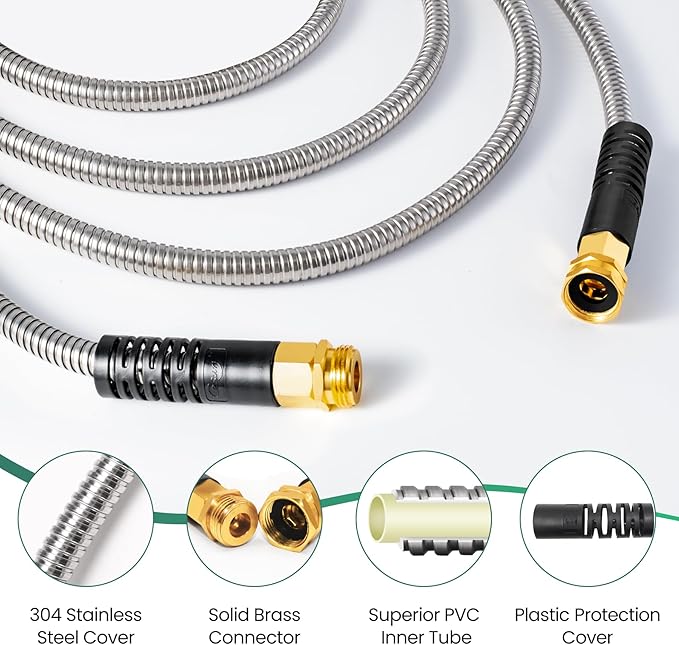 Cesun Metal Garden Hose 5FT, Short Connector, Water Lead-in Hose Extension, Kink-Free, Flexible and Lightweight, Drinking Water Hose for Hose Reel, RV