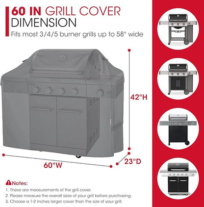 Unicook Gas Grill Cover for Outdoor Grill, 60 Inch BBQ Cover, Heavy Duty Waterproof, Fade Resistant Barbecue Protector Compatible with Weber Char-Broil Nexgrill BBQs up to 58" Wide, Gray