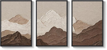 Framed Brown Abstract Mountain Wall Art for Living Room, 3 Piece Large Neutral Landscape Canvas Prints Artwork for Walls, Modern Minimalist Scenic 2D Paintings Bedroom Home Office Wall Decor, 24x36 In