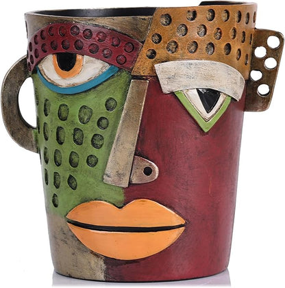 XMGZQ Abstract Cubism Face Planter,Pop Art Sculpture & Vase Decor,Unique Picasso Style Flower Pot,for 4-6 Inch Succulents & Houseplants,Drainage Hole Included,Statement Gift (Rustic)