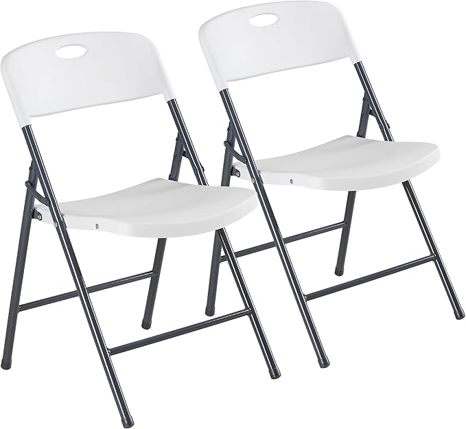 DUMOS 2 Pack Folding Chairs Heavy Duty - Plastic Stackable Portable Dining Chairs Set, Wedding, Party, Patio, Garden, for Indoor Outdoor, for Home and Office, Conference, White