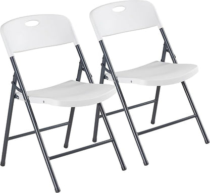 DUMOS 2 Pack Folding Chairs Heavy Duty - Plastic Stackable Portable Dining Chairs Set, Wedding, Party, Patio, Garden, for Indoor Outdoor, for Home and Office, Conference, White