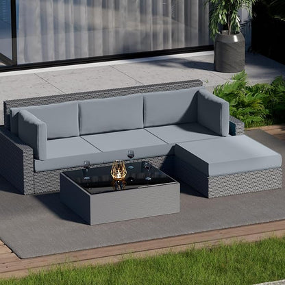 9 Piece Outdoor Patio Waterproof Cushion Covers, Fits 4-Seat Wicker Rattan Sectional Couch Chair Furniture Cover Replacement Set - Fade-Resistant Patio Cushion Covers with Zipper