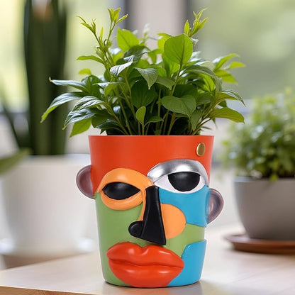 XMGZQ Abstract Cubism Face Planter,Pop Art Sculpture & Vase Decor,Unique Picasso Style Flower Pot,for 4-6 Inch Succulents & Houseplants,Drainage Hole Included,Statement Gift (Contemporary)