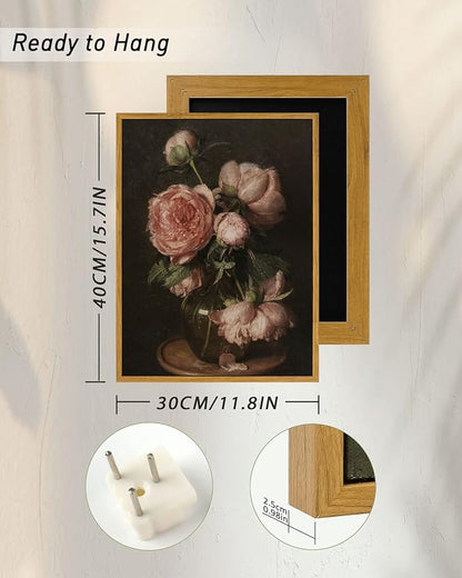 InSimSea Framed Canvas Prints Art Vintage Decor, Flower Wall Art Home Decor, Peonies by Eduard von Grützner Prints for Kitchen Office Farmhouse Bathroom, 12"x16"