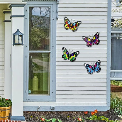Metal Butterfly Wall Art Outdoor Decor - 4 Pack 9.8in Butterflies Wall Sculpture Hanging Decor for Home Yard Patio Garden Decoration (4 Colors)