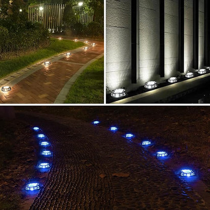 Solar Deck Lights Outdoor Driveway Marker Dock LED Light,3 Lighting Modes,Warm/Bright White and Blue IP67 Waterproof Road Markers for Driveway Sidewalk Garden Pathway Yard