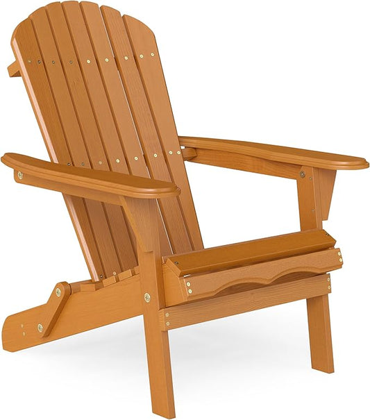 Outdoor Wooden Folding Adirondack Chair with Pre-Assembled BackRest & SeatBoard, Accent Furniture for Patio Backyard Garden Porch Deck Pool Firepit