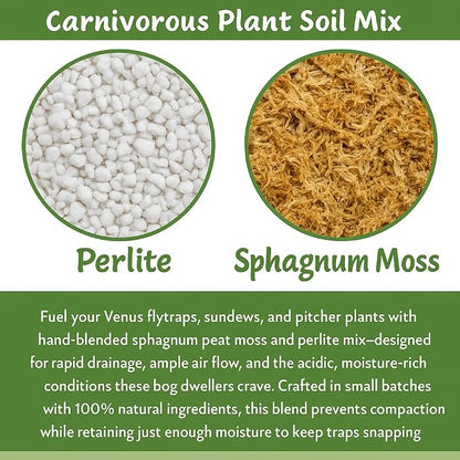 Gardenera Sphagnum Moss Potting Mix for Carnivorous Plants, Moss and Perlite Blend for Potting Venus Fly Traps, Sarracenia, Pitcher Plants - 75% Sphagnum Moss + 25% Perlite - Made in USA - 1 Quart