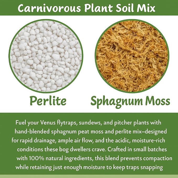 Gardenera Sphagnum Moss Potting Mix for Carnivorous Plants, Moss and Perlite Blend for Potting Venus Fly Traps, Sarracenia, Pitcher Plants - 75% Sphagnum Moss + 25% Perlite - Made in USA - 2 Quart