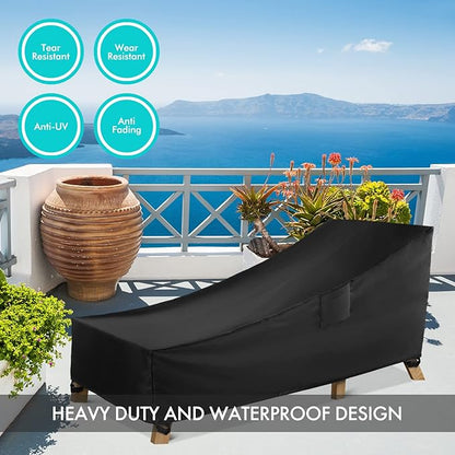 WLEAFJ Chaise Lounge Covers Outdoor Patio Lounge Chair Covers, Heavy Duty Waterproof, Black Durable Patio Furniture - 86L x 34W x 32H inch - 2 Pack