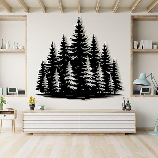 lunwall Metal Pine Tree Wall Art, Metal Forest Wall Art, Pine Branch Wall Decor, Christmas Tree Wall Decor, Forest Wall Hanging, Nature Lover Gift (Style 9, 24" W x 23" H / 60 x 57 cm)