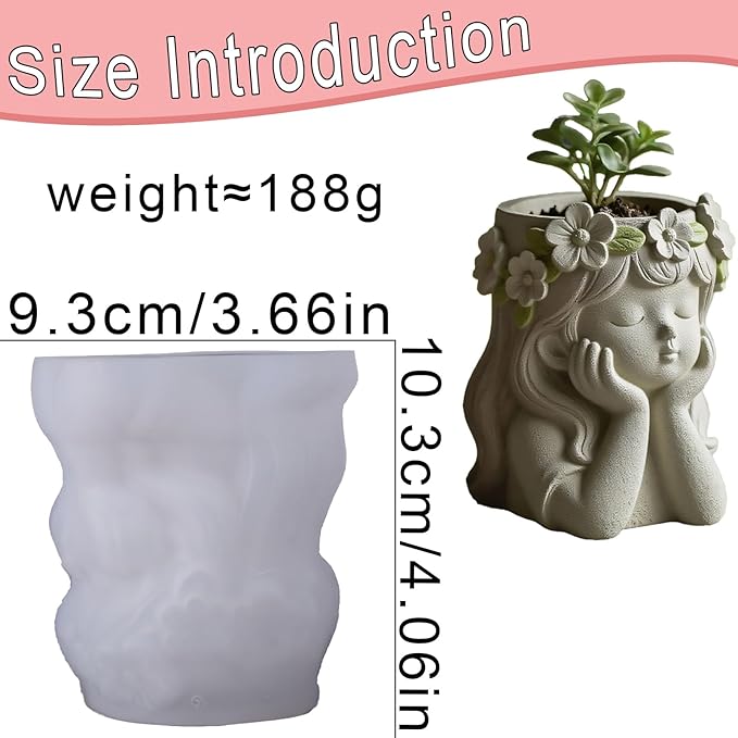 1Pc Cute Girl Resin Casting Mold 3D Flower Crown Head Silicone Mold for Epoxy Succulents Planter Pen Holder Candle Making Concrete DIY Craft Home Decor Handmade Gifts Easy Demold