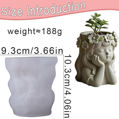 1Pc Cute Girl Resin Casting Mold 3D Flower Crown Head Silicone Mold for Epoxy Succulents Planter Pen Holder Candle Making Concrete DIY Craft Home Decor Handmade Gifts Easy Demold