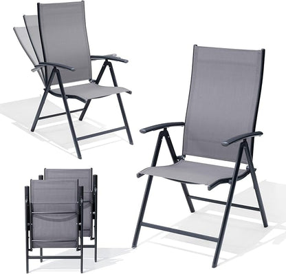 Crestlive Products Folding Patio Chairs Set of 4, 7-Level Adjustable Recliner Chairs Foldable Outdoor Lawn Chairs for Pool, Backyard,Gray