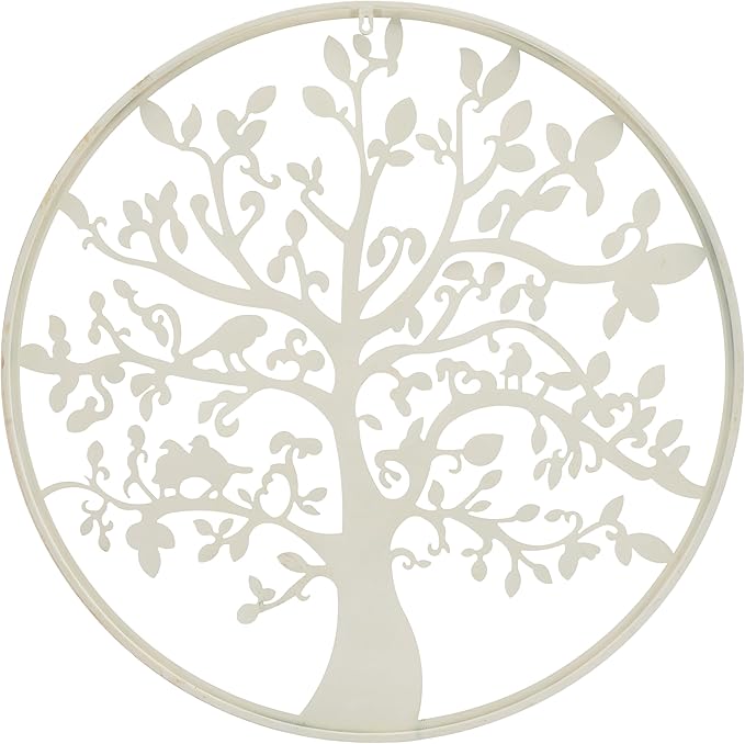 SAFAVIEH Outdoor Collection Tree of Life White 32-inch Round Iron Wall Art