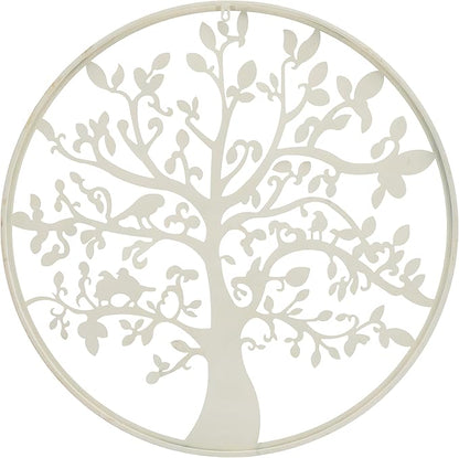 SAFAVIEH Outdoor Collection Tree of Life White 32-inch Round Iron Wall Art