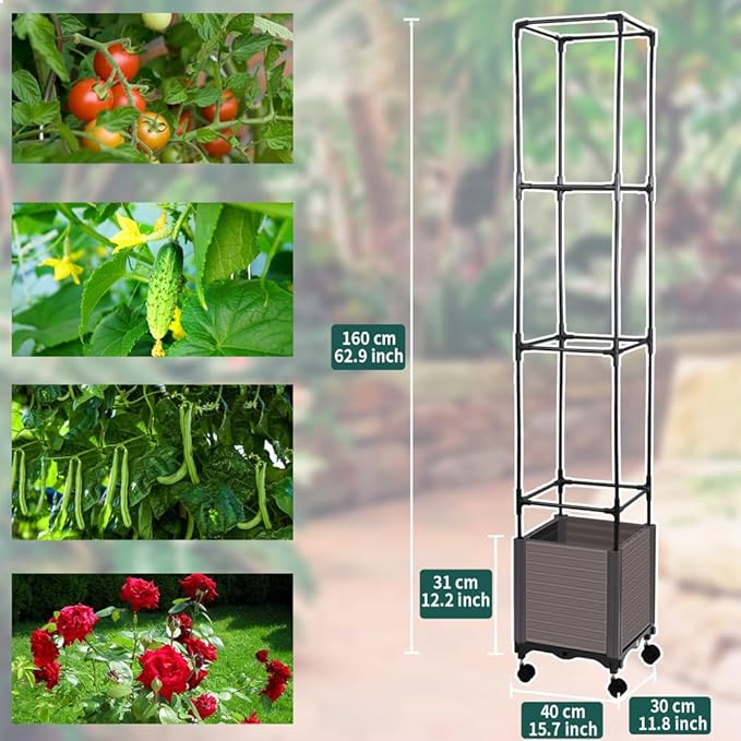 Tomato Planter with Trellis, 62" H Rolling Planter Box with Wheels & Water Reservoir, Self-Watering Raised Garden Bed for Climbing Plants, Tomato, Potato, Vegetables, Chili