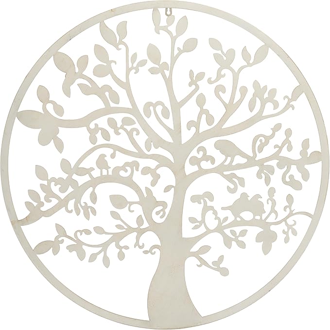 SAFAVIEH Outdoor Collection Tree of Life White 32-inch Round Iron Wall Art