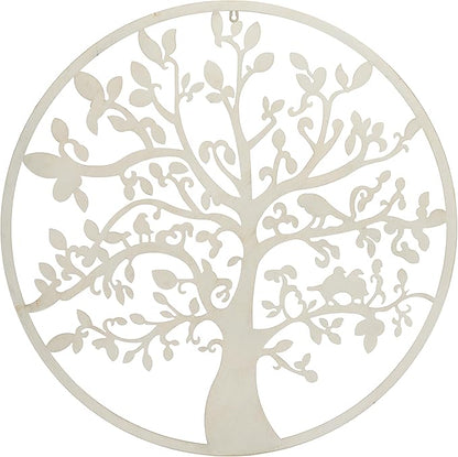 SAFAVIEH Outdoor Collection Tree of Life White 32-inch Round Iron Wall Art